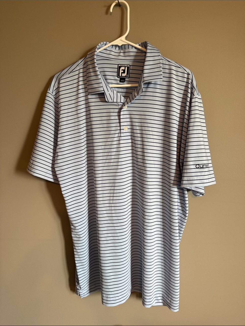 FootJoy White Polo with Thin Navy Stripes
